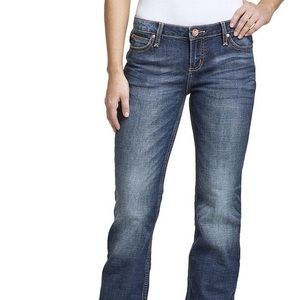 Vtg Wranglers Premium Patch 09MWZML Dark wash Bootcut jeans 11/12 34” inseam